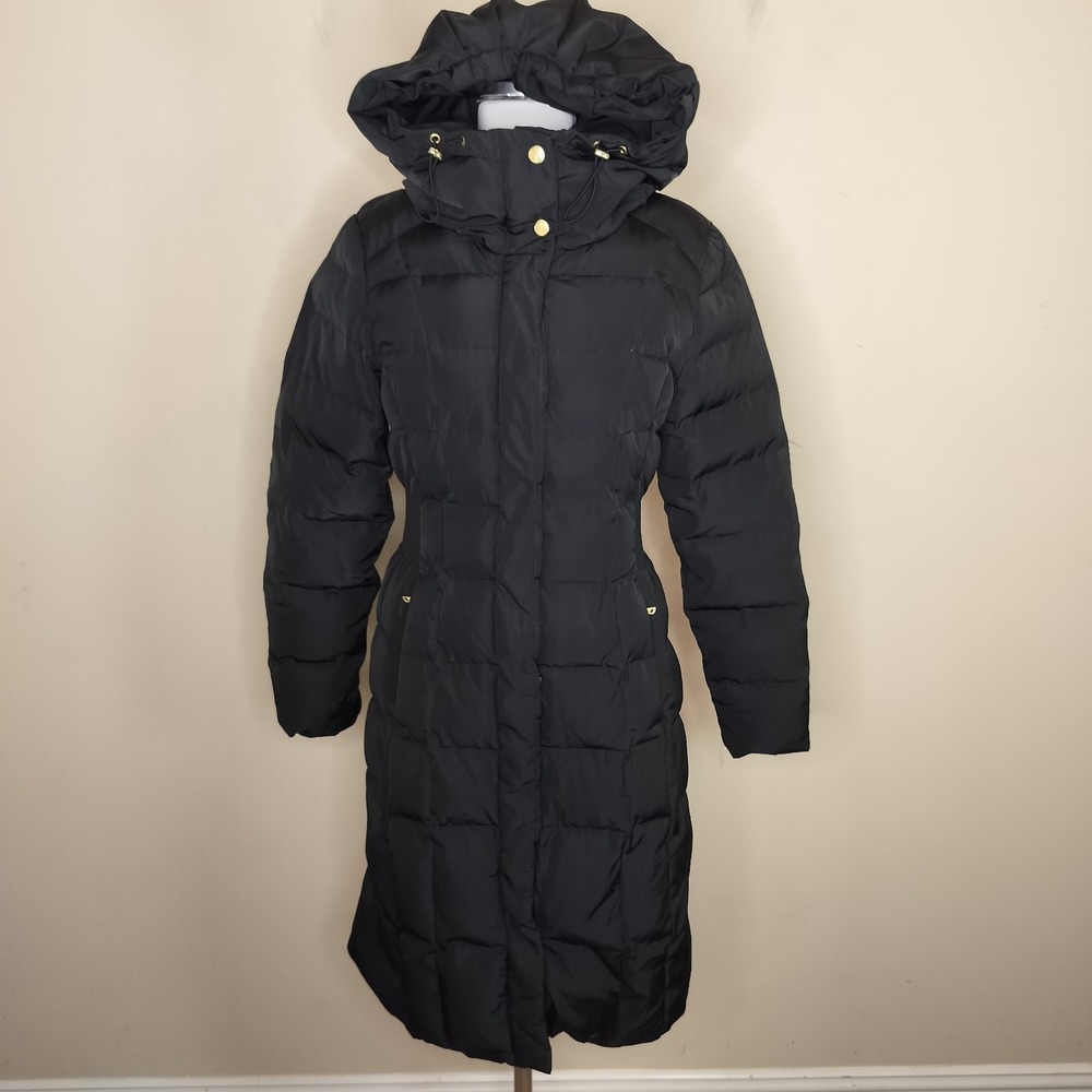 Cole Haan Signature Down Long Puffer Coat Double Zip Hooded